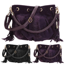 Women Bag Handbag Artificial Conny Woolen Drawstring NubuckBucket Brand Handbag Shoulder Bag Tassel Hand Bag Clutch ELY
