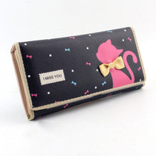 Women PU Leather Long Wallet Cute Cat Bow Card Holder Coin Purse Leather Money Bag Wallet Ladies Clutch Handbag ELY