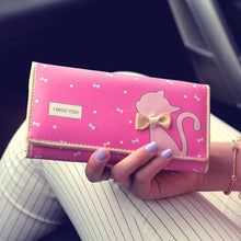 Women PU Leather Long Wallet Cute Cat Bow Card Holder Coin Purse Leather Money Bag Wallet Ladies Clutch Handbag ELY