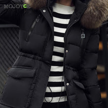 Women Warm Down Jacket Down Cotton Coat Faux Fur Hooded Slim Parka Outerwear Faux fur Collar Down Coats Plus Size ELY
