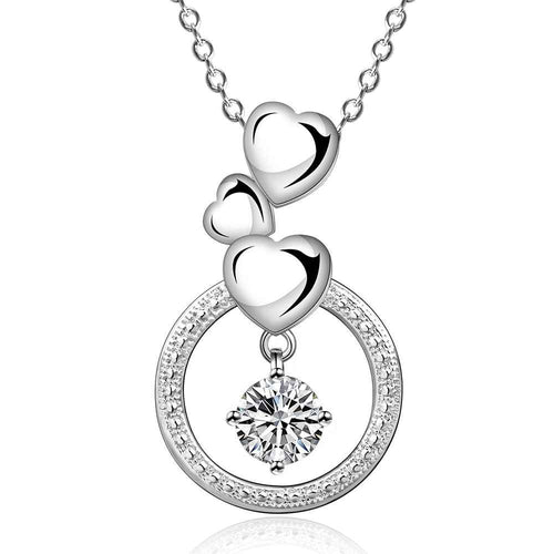 colares femininos sterling silver three heart circle silver -plated women necklace chain pendants691 ELY