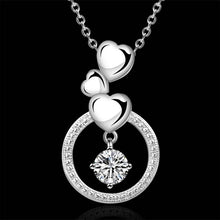 colares femininos sterling silver three heart circle silver -plated women necklace chain pendants691 ELY