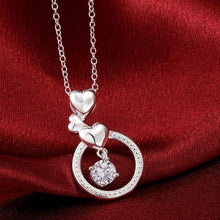 colares femininos sterling silver three heart circle silver -plated women necklace chain pendants691 ELY
