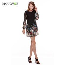 est Shift Dresses Black Long Sleeve Floral Print Women Dress Vestido Chiffon Short Dress Vestido De Festa ELY