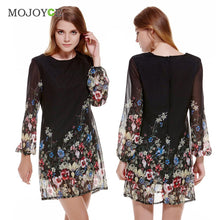 est Shift Dresses Black Long Sleeve Floral Print Women Dress Vestido Chiffon Short Dress Vestido De Festa ELY