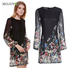 est Shift Dresses Black Long Sleeve Floral Print Women Dress Vestido Chiffon Short Dress Vestido De Festa ELY