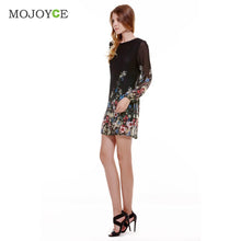 est Shift Dresses Black Long Sleeve Floral Print Women Dress Vestido Chiffon Short Dress Vestido De Festa ELY