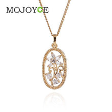 Oval Flower Necklace Woman Diamante Pendant Chain Jewelry Gold Filled 1STL ELY