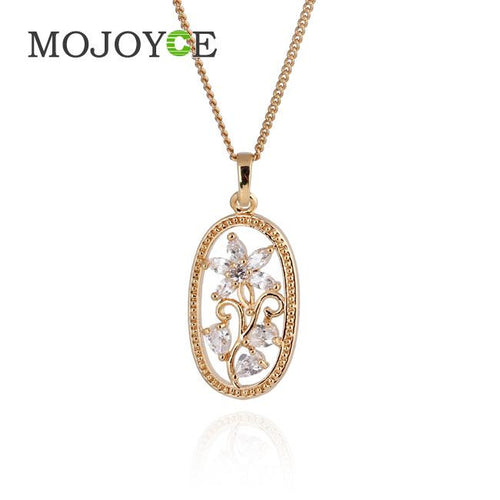 Oval Flower Necklace Woman Diamante Pendant Chain Jewelry Gold Filled 1STL ELY
