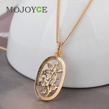 Oval Flower Necklace Woman Diamante Pendant Chain Jewelry Gold Filled 1STL ELY