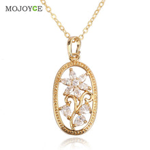 Oval Flower Necklace Woman Diamante Pendant Chain Jewelry Gold Filled 1STL ELY
