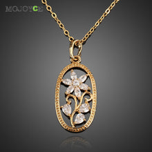 Oval Flower Necklace Woman Diamante Pendant Chain Jewelry Gold Filled 1STL ELY