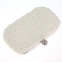 Oval Shaped Pearl Beaded White Clutch Handmade Box Clutch Bag White Handbag 1600*1000*400cm Purses and Handbags White Purse ELY