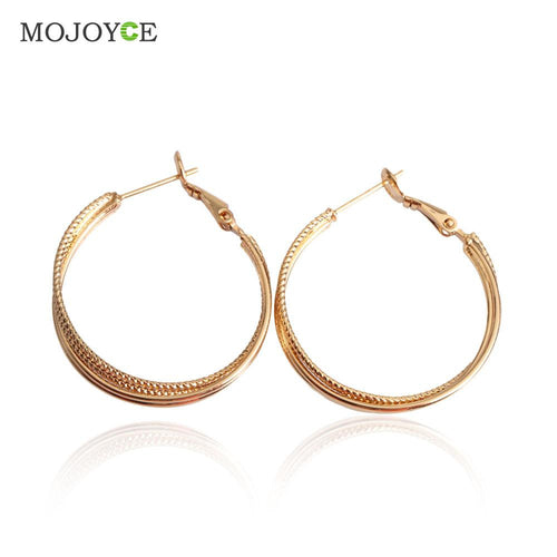 Pair of 18K Gold Plated Zircon Inlaid Big Earrings for Woman Girl 1STL ELY