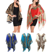 Paisley Print Chiffon Blouse Women Blusas Beachwear Poncho Blouse Cover Up Kimono Tops Blusa Feminino Chiffon Poncho Top ELY