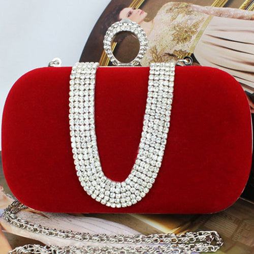 Party Women Bag Rhinestone Clutch Handbag Ring Bridal Evening Shoulder Chain ELY