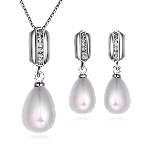 Pearl jewelery sets 925 silver pearl pendant necklace with stud earrings whole set jewelry set white color NPLS 54 ELY