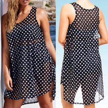 Plus Size Sleeveless Dots Printed Vest Chiffon Dress Dark Blue Beach Dress Cover Up Vestidos Dress 1STL ELY