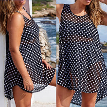 Plus Size Sleeveless Dots Printed Vest Chiffon Dress Dark Blue Beach Dress Cover Up Vestidos Dress 1STL ELY