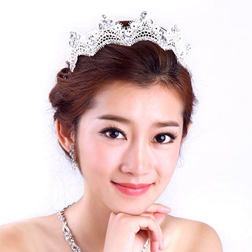 Popular Hair Accessories Lace Rhinestone Crown Bridal Wedding Hair Jewelry 1STL ELY