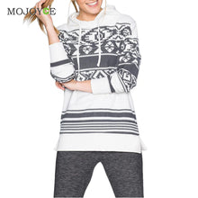 Print Snowflake Hooded Fleece Sweatshirt Tops Casual Hooded Long Sleeve Pocket Sweatshirt White Pullover Molleton ELY