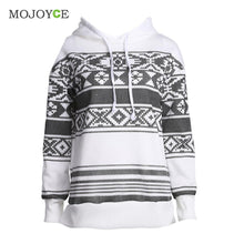 Print Snowflake Hooded Fleece Sweatshirt Tops Casual Hooded Long Sleeve Pocket Sweatshirt White Pullover Molleton ELY