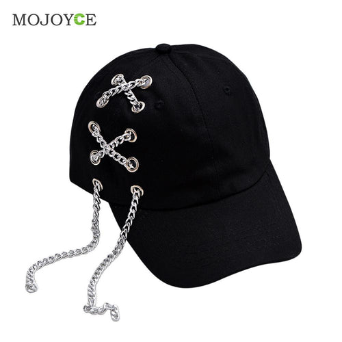 Punk Style Men Women Baseball Peaked Cap Adjustable Snapback Baseball Hat Metal Cahin Decor HipHop Hat 1STL ELY
