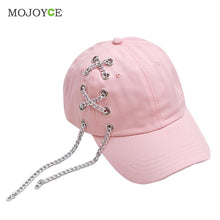 Punk Style Men Women Baseball Peaked Cap Adjustable Snapback Baseball Hat Metal Cahin Decor HipHop Hat 1STL ELY