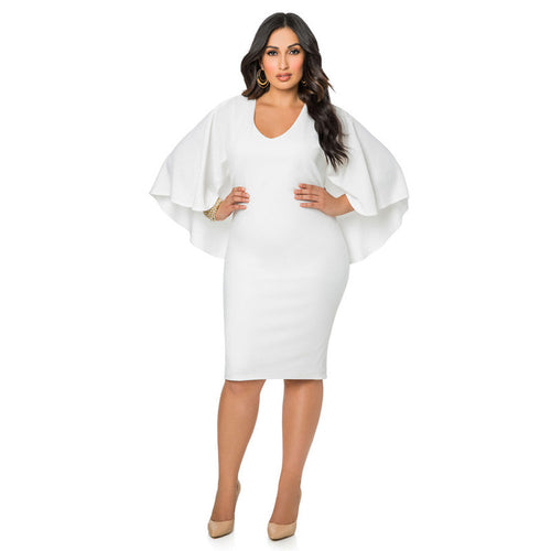 Pure White unique design from Paris Women Sexy Bodycon White Plus size batwing Sleeves Mini Dress plus size ELY