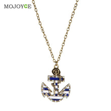 Sailor Necklace Vintage Strip Flower Inlay Crystal Anchor-shaped 1STL ELY