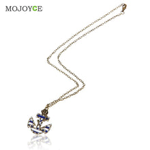 Sailor Necklace Vintage Strip Flower Inlay Crystal Anchor-shaped 1STL ELY