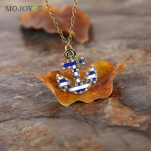 Sailor Necklace Vintage Strip Flower Inlay Crystal Anchor-shaped 1STL ELY