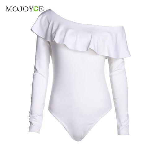 Sexy Women Bodysuits Ruffles Club Long Sleeve Bodycon Sheath Bodysuit Elastic Solid Playsuits Rompers Womens Jumpsuits ELY