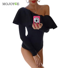Sexy Women Bodysuits Ruffles Club Long Sleeve Bodycon Sheath Bodysuit Elastic Solid Playsuits Rompers Womens Jumpsuits ELY