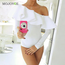 Sexy Women Bodysuits Ruffles Club Long Sleeve Bodycon Sheath Bodysuit Elastic Solid Playsuits Rompers Womens Jumpsuits ELY