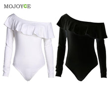 Sexy Women Bodysuits Ruffles Club Long Sleeve Bodycon Sheath Bodysuit Elastic Solid Playsuits Rompers Womens Jumpsuits ELY