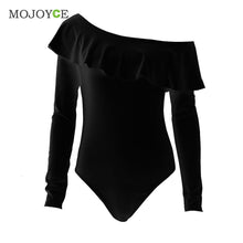 Sexy Women Bodysuits Ruffles Club Long Sleeve Bodycon Sheath Bodysuit Elastic Solid Playsuits Rompers Womens Jumpsuits ELY