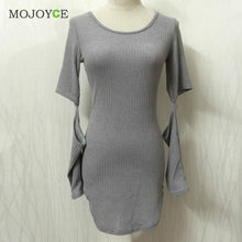 Sexy Bandage Bodycon Women Dress Gray Party Casual Short Mini Dress Hollow Sleeve Vestido Dress vestido de festa ELY