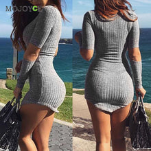 Sexy Bandage Bodycon Women Dress Gray Party Casual Short Mini Dress Hollow Sleeve Vestido Dress vestido de festa ELY