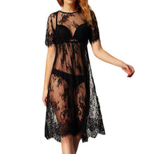 Sexy Black Lace Embroidery Women Dress Lace Sheer Beach Dress Cover up Dress Vestido De Festa Underwear Not Include ELY