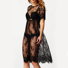 Sexy Black Lace Embroidery Women Dress Lace Sheer Beach Dress Cover up Dress Vestido De Festa Underwear Not Include ELY