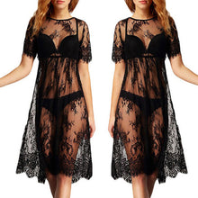Sexy Black Lace Embroidery Women Dress Lace Sheer Beach Dress Cover up Dress Vestido De Festa Underwear Not Include ELY
