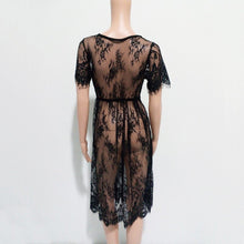 Sexy Black Lace Embroidery Women Dress Lace Sheer Beach Dress Cover up Dress Vestido De Festa Underwear Not Include ELY