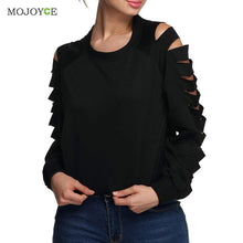 Sexy Cut Out Hole Long Sleeves Women Tops Ripped Night Street Clubwear Women T Shirt Black White Blusa Crop Top Tees ELY