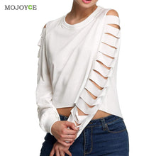 Sexy Cut Out Hole Long Sleeves Women Tops Ripped Night Street Clubwear Women T Shirt Black White Blusa Crop Top Tees ELY