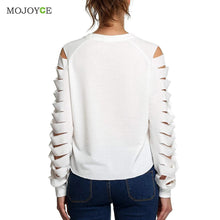 Sexy Cut Out Hole Long Sleeves Women Tops Ripped Night Street Clubwear Women T Shirt Black White Blusa Crop Top Tees ELY