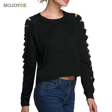 Sexy Cut Out Hole Long Sleeves Women Tops Ripped Night Street Clubwear Women T Shirt Black White Blusa Crop Top Tees ELY
