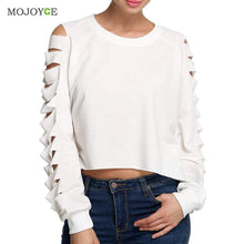 Sexy Cut Out Hole Long Sleeves Women Tops Ripped Night Street Clubwear Women T Shirt Black White Blusa Crop Top Tees ELY