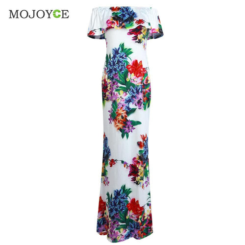 Sexy Floral Printing Off Shoulder Long Dress Slash Neck Milk Fiber Women Dress vestidos Party Maxi Dress vestido de festa ELY