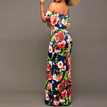 Sexy Floral Printing Off Shoulder Long Dress Slash Neck Milk Fiber Women Dress vestidos Party Maxi Dress vestido de festa ELY